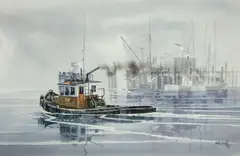 Stone Brothers Tug, Port Alberni by Harry Heine, 1975, watercolour on paper, sold Sep 2022
