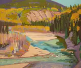 Elbow River, Forest Reserve, Autumn by Illingworth Kerr, 1976, oil on canvas, sold Sep 2022