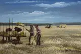 Loading Some Oats by Allen Sapp, 1972, acrylic on canvas, sold Sep 2022