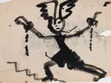 Running Bunny Man by John Scott, mixed media on paper, sold Sep 2022