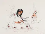Woman Making Shoes with her Child by Eddy Cobiness, 1993, watercolour on paper, sold Aug 2022