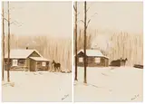 Untitled by Allen Sapp, acrylic on canvas on board (diptych), sold Aug 2022