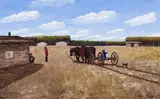 Family and Wagon by Allen Sapp, acrylic on canvas, sold Aug 2022