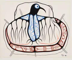 Bird and Snake by Roy Thomas, 1977, acrylic on paper, sold Aug 2022