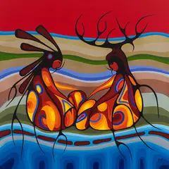 Sharing our problems with Our Elders by Cecil Youngfox, 1982, acrylic on board, sold Aug 2022