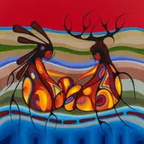 Sharing our problems with Our Elders by Cecil Youngfox, 1982, acrylic on board, sold Aug 2022