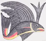Fish by Kenojuak Ashevak, 2009, mixed media on paper, sold Aug 2022