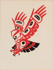 Screech Owl by Glen Rabena, 1980, silkscreen on paper, sold Aug 2022