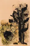 Untitled (Tree in Landscape) by Edmund Alleyn, 1955, ink and watercolour on paper, sold Aug 2022