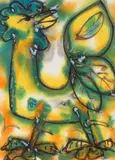 Coq by Paul-Vanier Beaulieu, 1971, mixed media on paper, sold Aug 2022