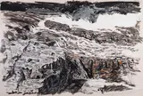 Waterfall #25 by Derek Michael Besant, mixed media on board, sold Aug 2022