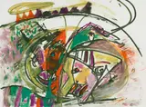 Duo by Marguerite Bruneau, 1982, pastel and oil on paper, sold Aug 2022
