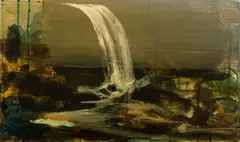 Suspend by Peter Hoffer, mixed media on board, sold Aug 2022