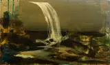 Suspend by Peter Hoffer, mixed media on board, sold Aug 2022