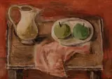 Still Life with Green Apples by Stanley Morel Cosgrove, 1989, oil on board, sold Aug 2022