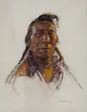 Good Man (Pahkakino) by Nicholas Raphael de Grandmaison, pastel and mixed media on canvas, sold Aug 2022