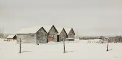 Four Granaries by Leonard James Gibbs, watercolour on paper board, sold Aug 2022