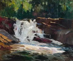 Waterfall, Little Cache River by Maurice Galbraith Cullen, 1934, oil on canvas, sold Jul 2022