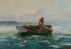 The Lobster Fisherman by Jack L. Gray, 1959, oil on canvas, sold Jul 2022