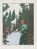 Ski Trail by Walter J. Phillips, colour woodcut, sold Jul 2022