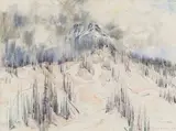 Mount Revelstoke by Joseph Francis Plaskett, 1957, pastel on paper, sold Jul 2022