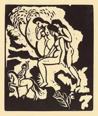Begrüßung by August Macke, 1912, Linolschnitt auf bräunlichem Papier, sold Dec 2007
