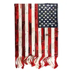 Flag by Charles Mcgill, Collage of reconfigured golf bag parts and cotton fabric on panel, sold Jan 2025