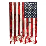 Flag by Charles Mcgill, Collage of reconfigured golf bag parts and cotton fabric on panel, sold Jan 2025