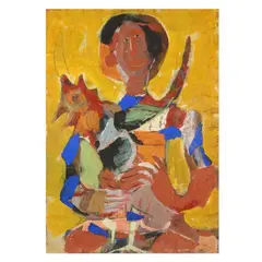 Mexican with Fighting Game-Cock by Vaclav Vytlacil, Acrylic and tempera on paper, sold Jan 2025