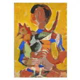 Mexican with Fighting Game-Cock by Vaclav Vytlacil, Acrylic and tempera on paper, sold Jan 2025