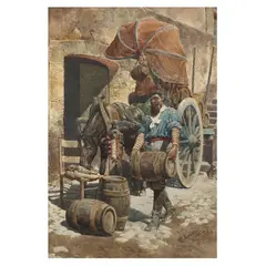 Man with a Load of Barrels by Francesco Coleman, Watercolor on paper, sold Jan 2025