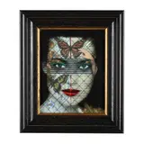Untitled (Portrait of a Woman with Butterflies) by Louis St. Lewis, Mixed media with reverse printing on glass, sold Jan 2025