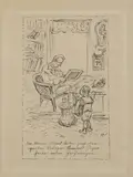 Der kleine Alfred Kubin zeigt dem großen Verleger Reinhard Piper seine ersten Zeichnungen by Alfred Kubin, 1930, lithograph, sold Dec 2019