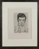 Bildnis Naila mit aufgestützten Armen und Glas by Max Beckmann, 1923, drypoint, sold Dec 2019