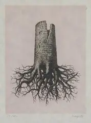 La folie almager' oder 'l'arbre Rose by René Magritte, 1968, etching, sold Sep 2019