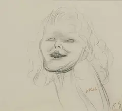Ohne Titel (Lachendes Mädchen), ca. 1930-1932 by Karl Hubbuch, pencil, sold Sep 2019
