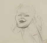 Ohne Titel (Lachendes Mädchen), ca. 1930-1932 by Karl Hubbuch, pencil, sold Sep 2019
