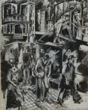 Ohne Titel (Staßenszene in Dortmund) by Gerta Overbeck, 1924, tempera, sold Sep 2019