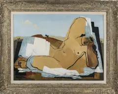 Baigneuse dans un paysage' (auch 'Nu allongé') by Jean Souverbie, 1925, oil on canvas, sold Jun 2019