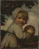 Ohne Titel (Kleines Mädchen mit rotem Ball) by Ludwig von Zumbusch, oil on canvas, sold Dec 2018