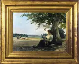 Ernteszene mit stillender Mutter', 20. Jahrhundert by Edouard Covillot, oil on canvas, sold Dec 2017