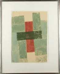Ohne Titel (Kreuz in Rot und Grün) by Hermann Glöckner, 1968, tempera, sold Dec 2017