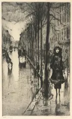 Straße im Regen', erstes Viertel 20. Jahrhundert by Lesser Ury, drypoint, sold May 2017