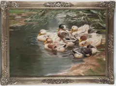 Sechs Enten am Teichufer', vor 1945 by Arthur Nisio, oil on canvas, sold Dec 2016