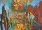 Sommerliche Küstenlandschaft mit Segelschiff by Bruno Krauskopf, 1933, oil on board, sold Dec 2016