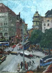 Der Stachus in München by Wilhelm Reue, 1926, oil, sold Dec 2016