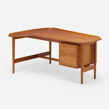 Desk, model BO85 by Arne Vodder, c. 1955, teak, brass, sold Nov 2022