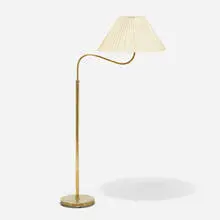 Floor lamp, model 2368 by Josef Frank, 1939, brass, linen, aluminum, sold Nov 2022