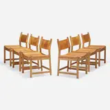 Dining chairs, set of six by Kurt Østervig, c. 1965, oak, leather, steel, sold Nov 2022