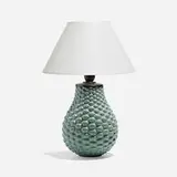 Budding table lamp by Axel Salto, c. 1940, glazed stoneware, brass, sold Nov 2022